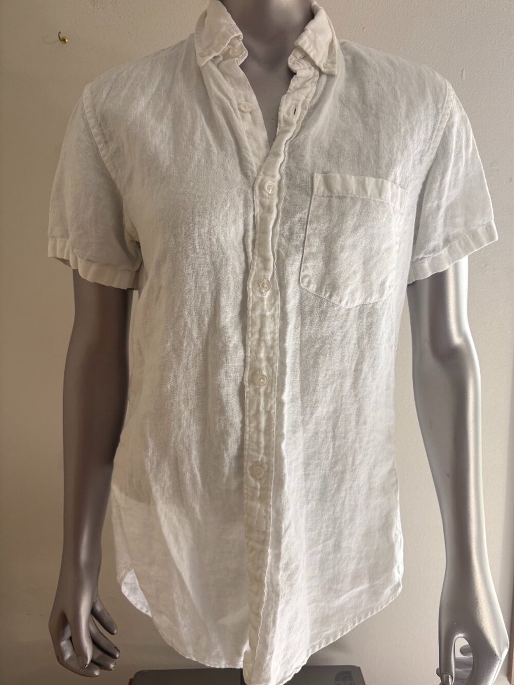 J.Crew White Short Sleeve Baird McNutt Irish Linen Shirt Relaxed Fit size Xsmall
